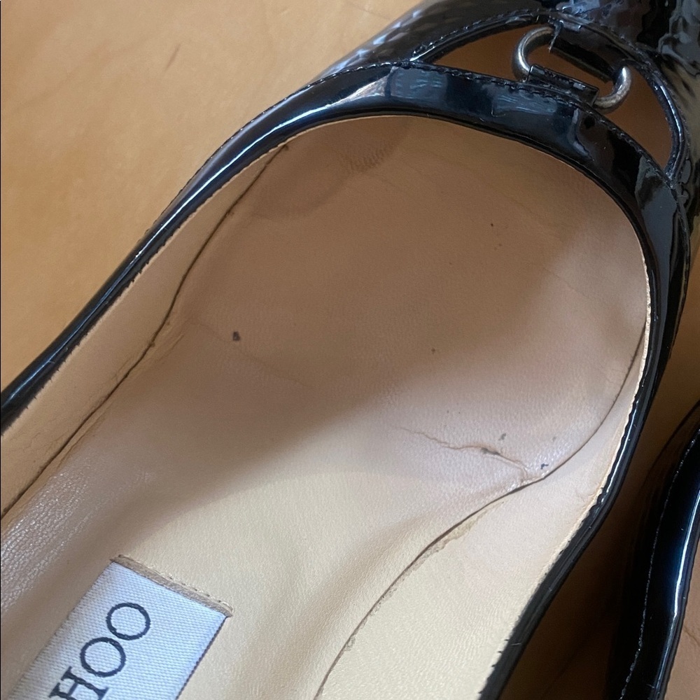 Jimmy Choo Black Patent Leather Hype Pump Cutout Buckle Heels Size 7.5 - Picture 15 of 16